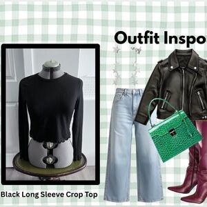 Black Long Sleeve Crop Top